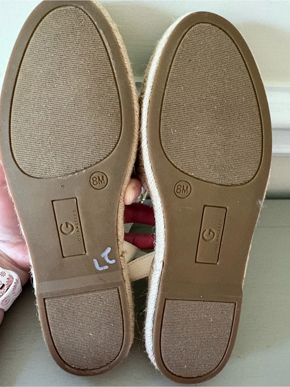 GBG Los Angeles Cream Espadrille Wedge Sandals with Gold G Emblem